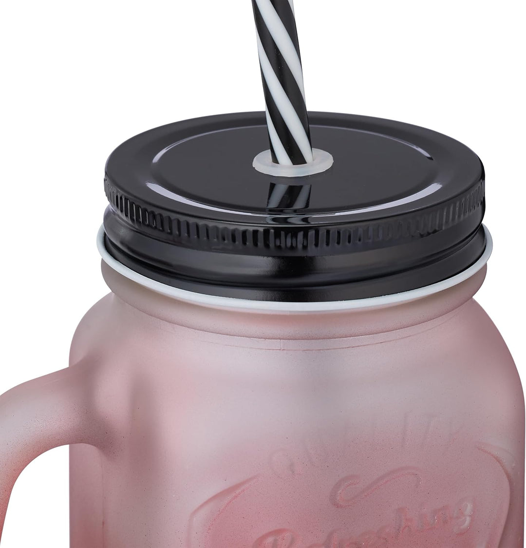 Relaxdays Trinkgläser mit Deckel und Strohhalm, 12er Set, 400 ml, Frosted-Optik, Sommergläser mit He