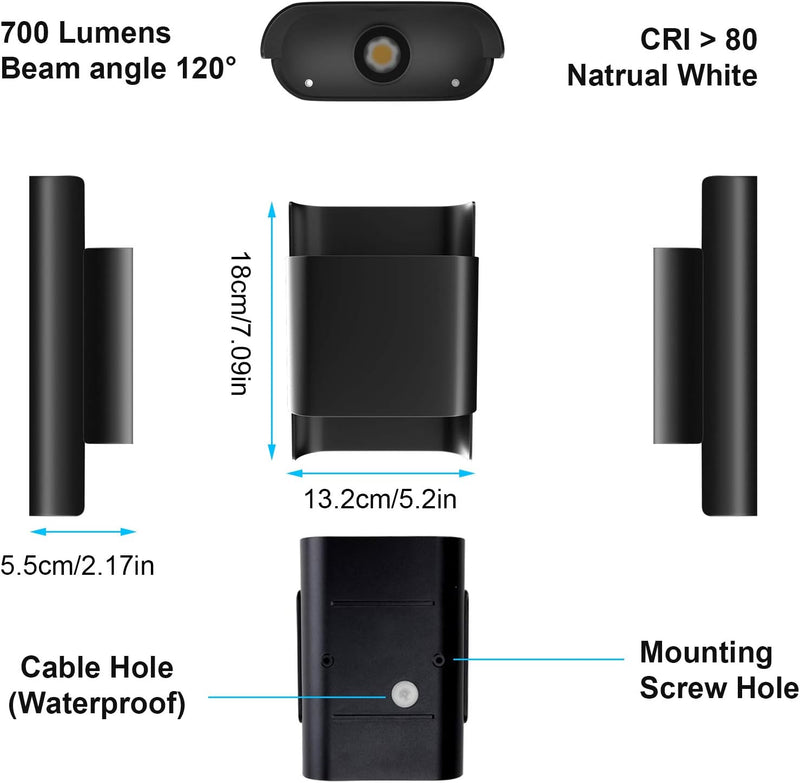 Klighten 2 Stück LED Wandleuchte 12W Aussen Innen Up Down Wandlampe, Wasserdicht IP65 Aluminium Mode