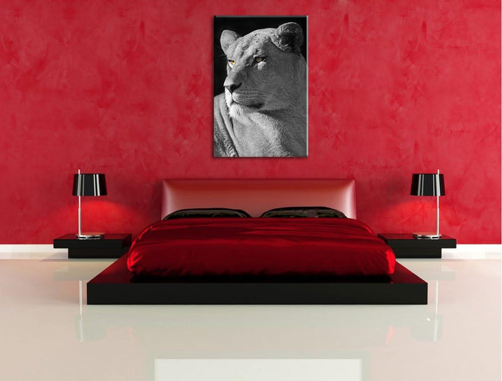 Pixxprint prächtige Löwin schwarz/weiss auf Leinwand, XXL riesige Bilder fertig gerahmt mit Keilrahm