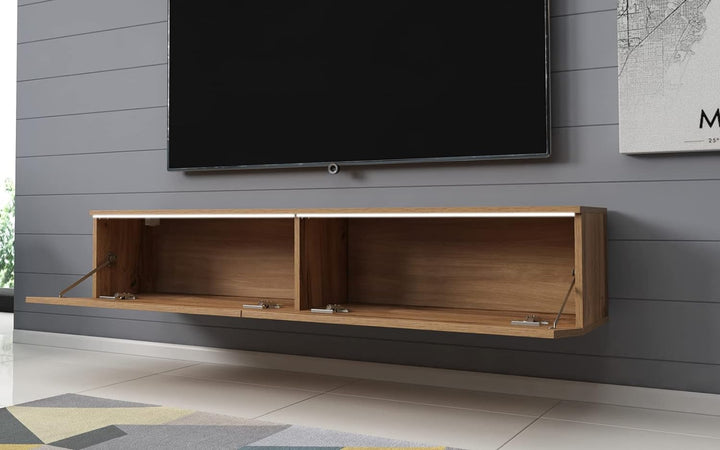 Selsey Kane – TV-Lowboard TV-Schrank hängend/stehend 140 cm (Wotan Eiche Matt/Weiss Hochglanz mit LE