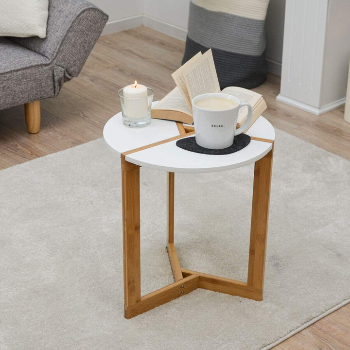 DuneDesign Nordic Style Beistelltisch - 40 x 45 cm Holz Tisch Rund - Couchtisch Nachttisch Weiss