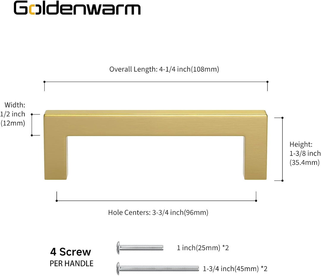 goldenwarm 5 Stück Schrankgriffe Gold Möbelgriffe 96mm Lochabstand Goldene Griffe Küchenschrank Grif