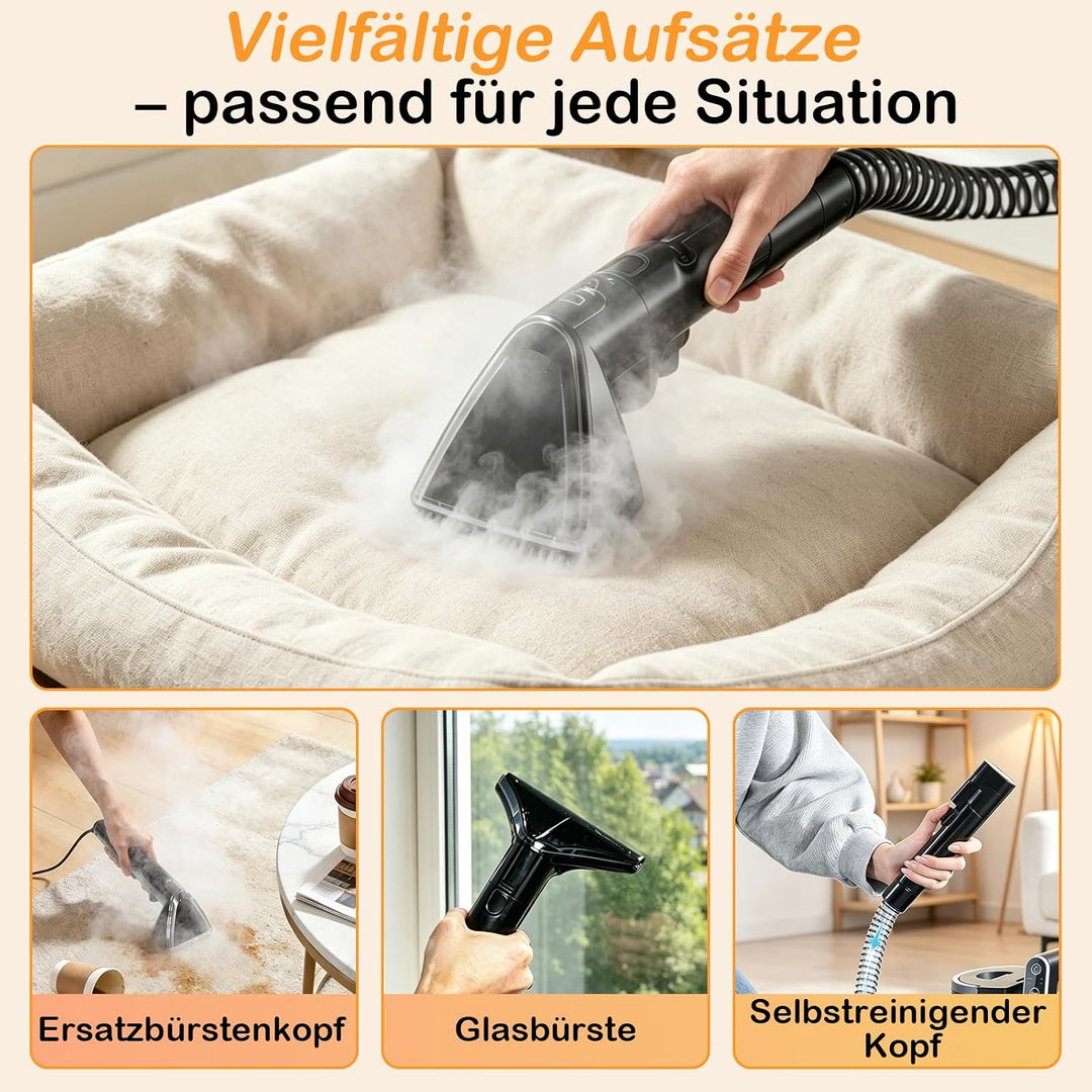 Dampfreiniger, 1700W Polsterreiniger Gerät, 3-in-1 Dampf- &amp; Heiss- &amp; Kaltwasserreinigung, 100°C Damp