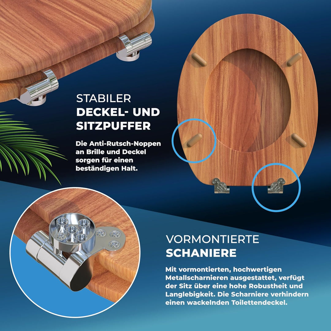 CASARIA® WC Sitz Doppelte Absenkautomatik MDF Holzkern hygienisch Rostfreie Scharniere 175kg Bad Toi
