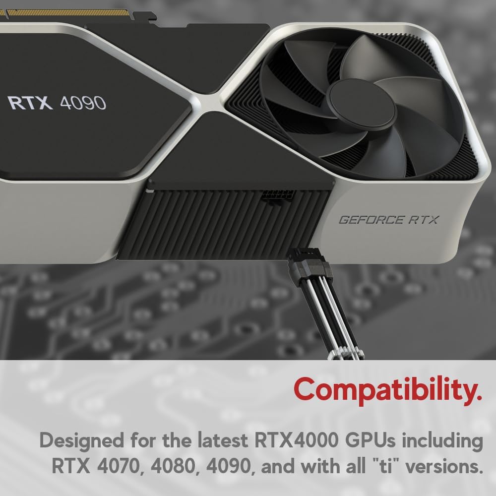 LINKUP - AVA PCIE 5.0 Geformtes & Gelötetes 16Pin (12+4) zu 3x8Pin | 16AWG Umhüllt | Kompatibel mit