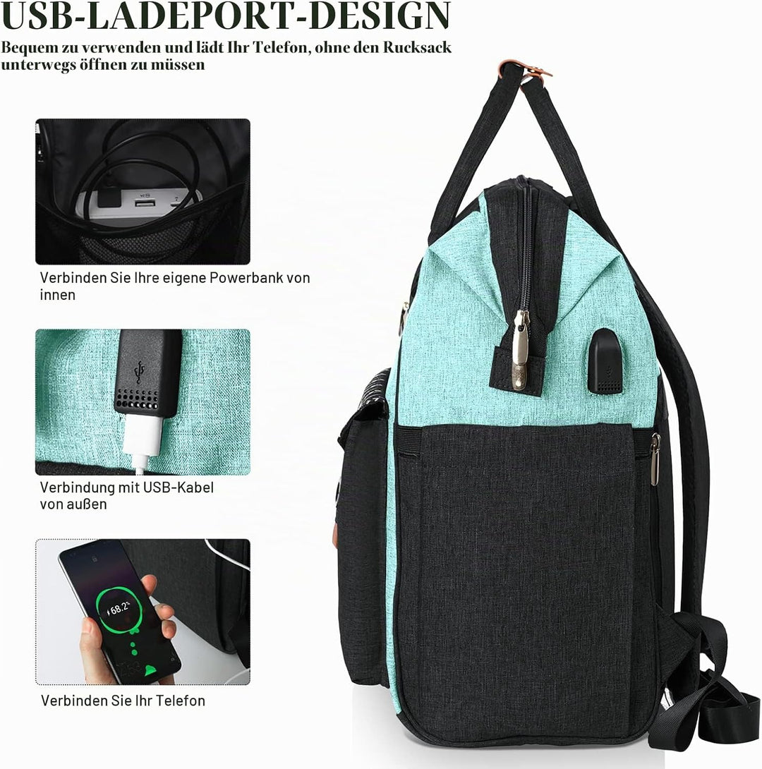 Rucksack Damen, Schulrucksack Mädchen, 15,6 Zoll Laptop Rucksack mit USB Ladeanschluss, Rucksack Ges