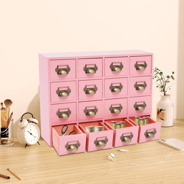 Holz Schubladenbox 4 X 4 Stufige SchubladenOrganizer Vintage Apothekerschrank mit 16 Schubladen Schl