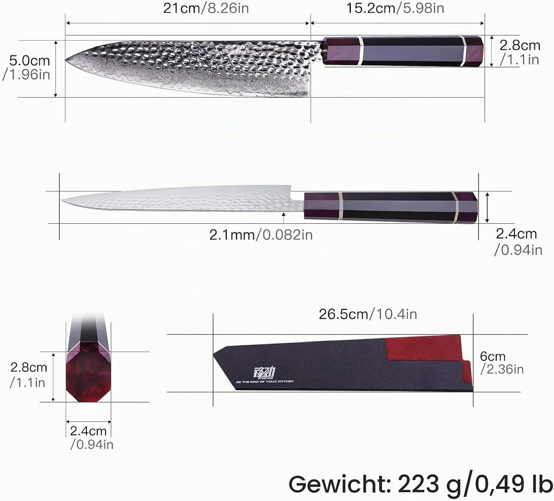 FINDKING Eternity Series Japanisches Kochmesser mit ABS Scheide, Professionelles Küchenmesser, 9Cr18