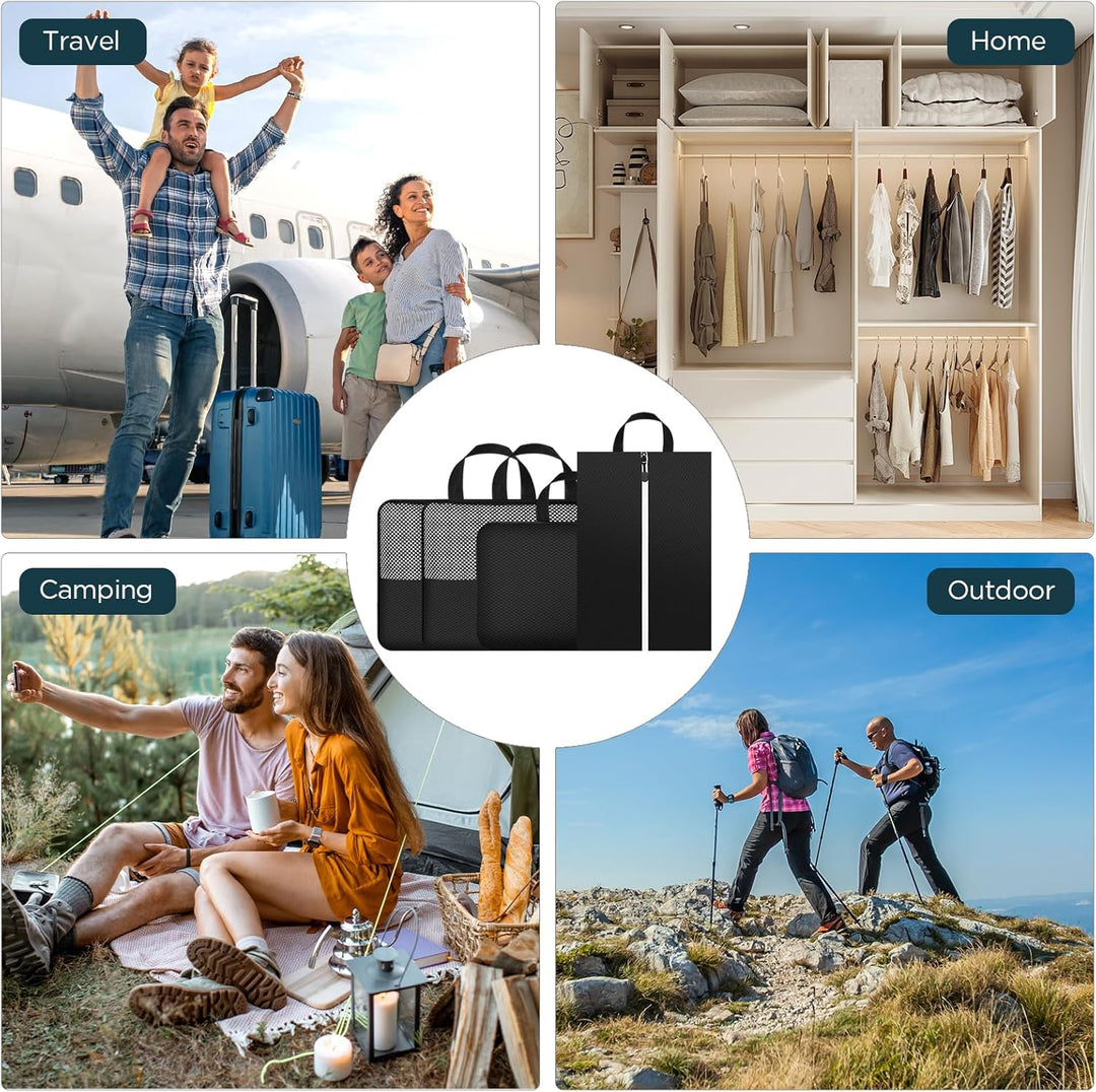 Cozary Kompressions-Packwürfel mit Schuhbeutel 4er-Set, Doppelseitig Kofferorganizer Handgepäck Pack