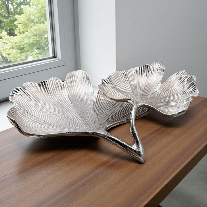 GILDE Deko Schale Ginkgo - Dekoschale aus Aluminium in silber B 34 cm