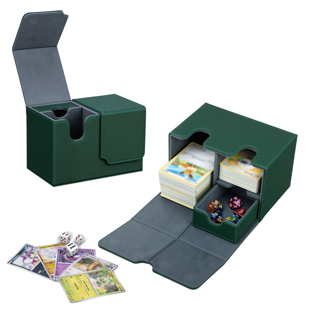 Card Deck Box for MTG, Kartenbox mit Würfel Tray, Gathering Aufbewahrungsbox für 200+Karten, PU Lede
