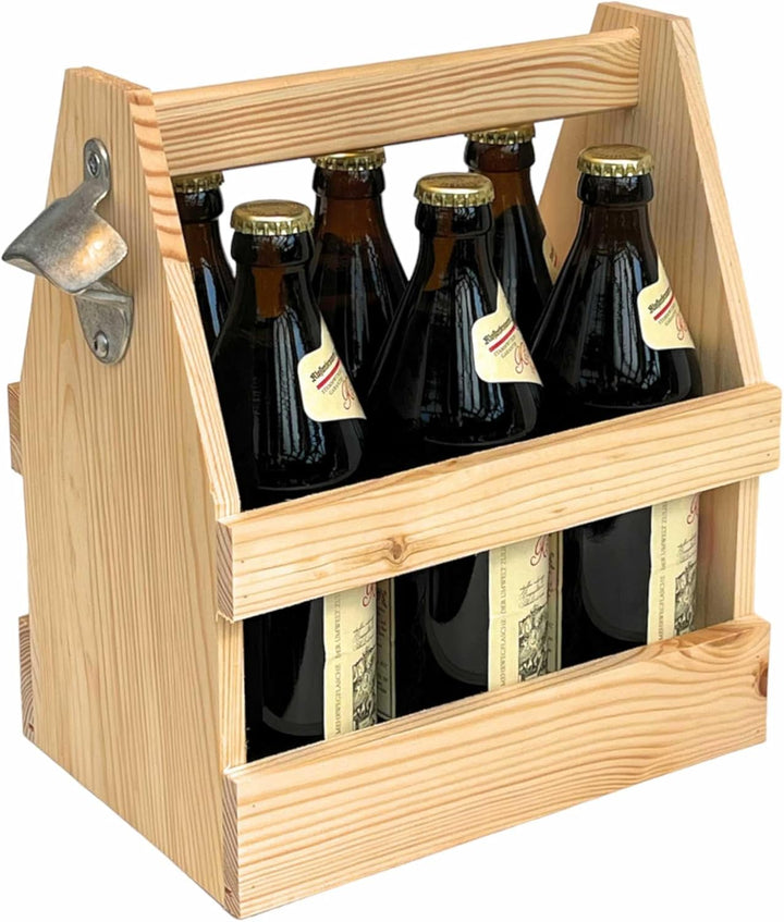 DanDiBo Flaschenträger 6 Flaschen Holz Bierträger mit Flaschenöffner 93945 Männerhandtasche