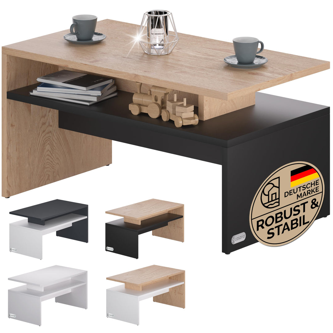Casaria® Couchtisch mit Ablage Stauraum 92x51x48 cm Kratzfest 50 kg Belastbarkeit Modern Gross Wohnz