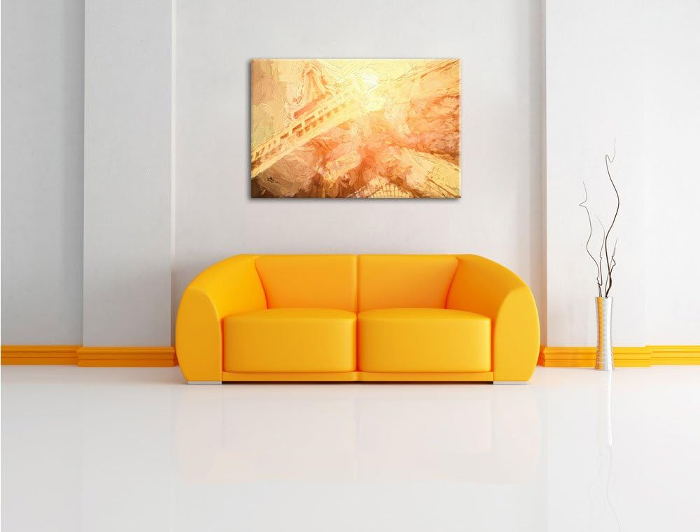 Pixxprint Eiffelturm im Sonnenschein/Format: 100x70cm / Leinwandbild fertig bespannt Wandbild Kunstd