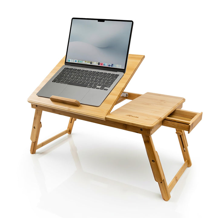 MOVADEK Laptoptisch aus Bambus, höhenverstellbar & klappbar, Betttisch & Notebooktisch mit Schublade