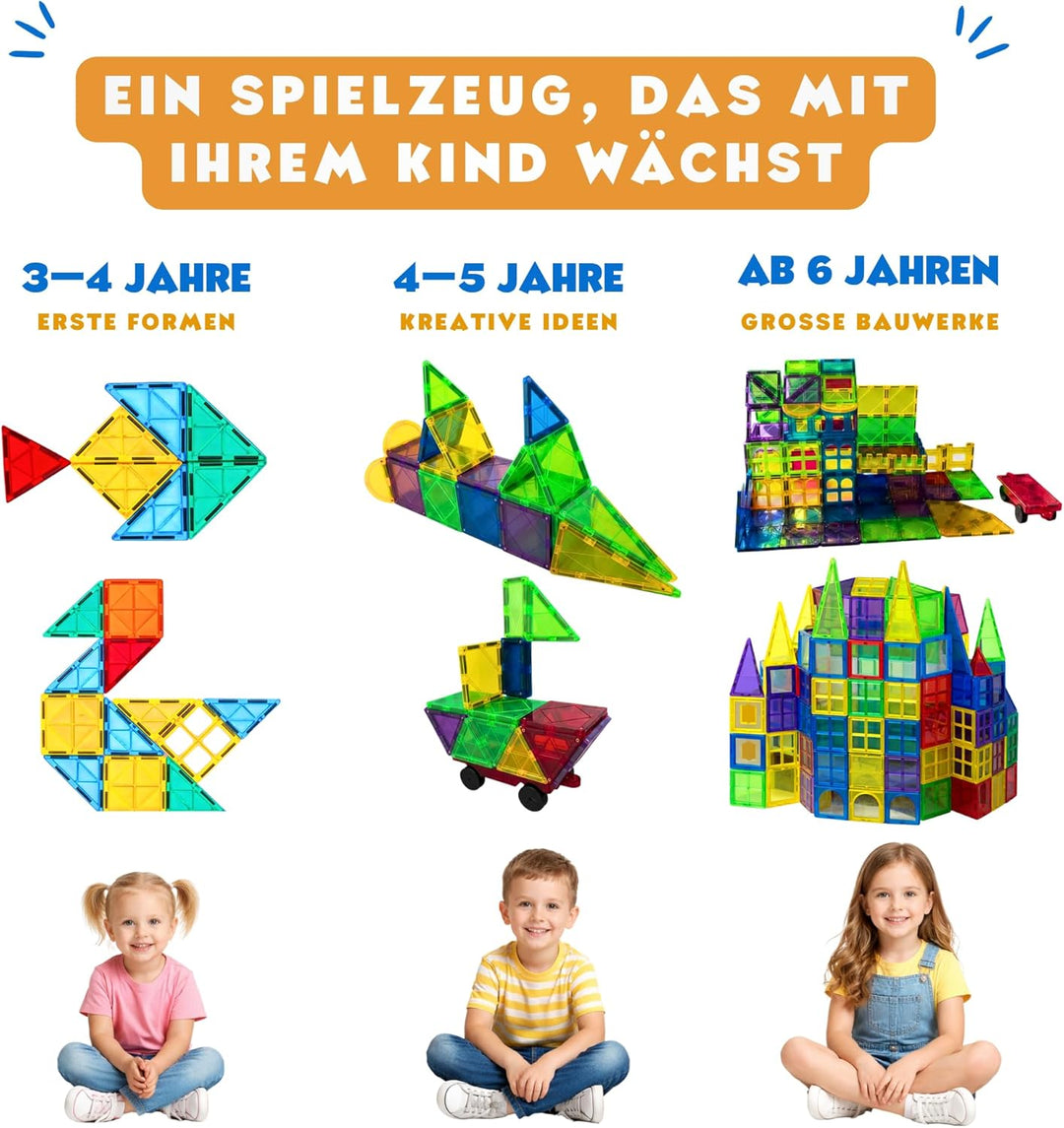 KIYARI Magnetbausteine 120 Teile – Grosse 7,5 cm Montessori Magnet Bausteine für Kinder ab 3 Jahren,