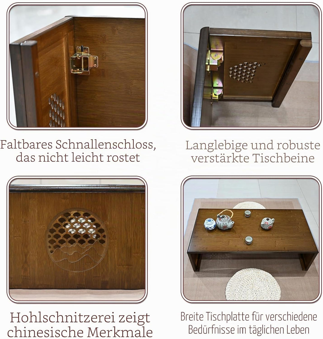 Chinesischer Tee-Bodentisch aus Bambus,japanischer Faltbarer Couchtisch,Altartisch Meditation,niedri