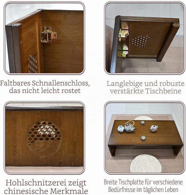 Chinesischer Tee-Bodentisch aus Bambus,japanischer Faltbarer Couchtisch,Altartisch Meditation,niedri