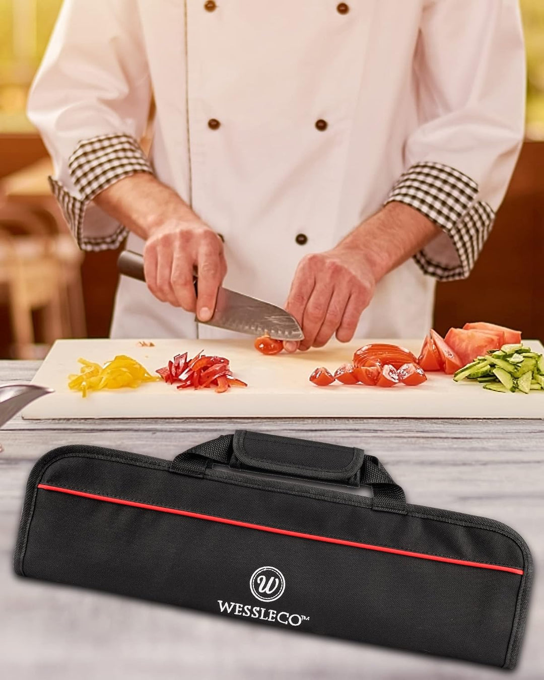 Wessleco Chef-Messertasche (5 Schlitze), Messer-Etui aus Nylon, zur Aufbewahrung von Messern, Traget