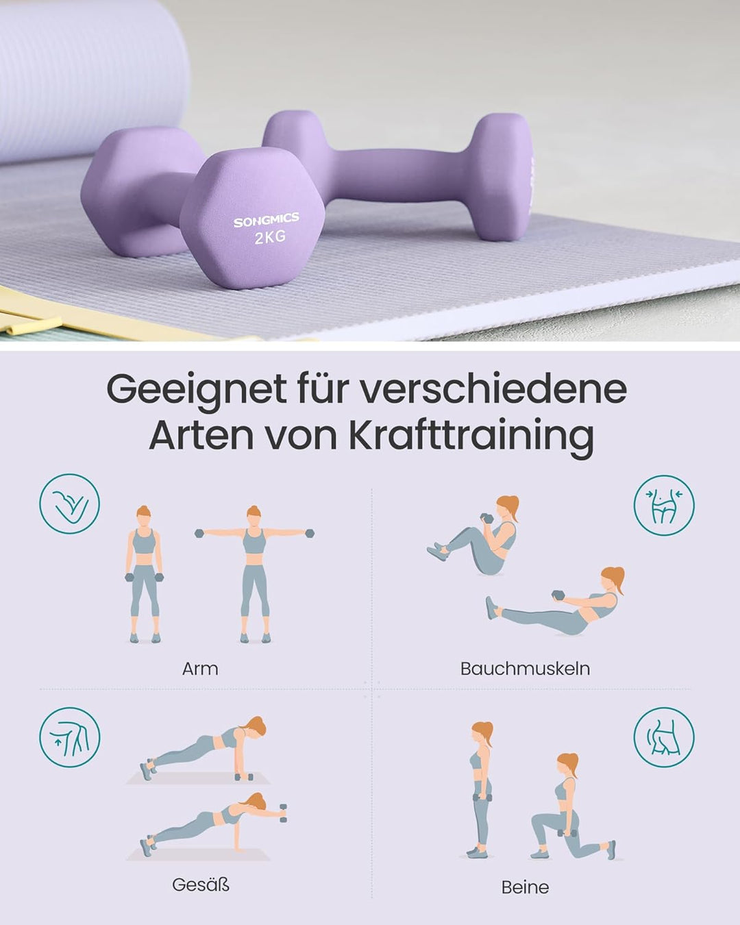 SONGMICS 2 Stück Hexagon Hanteln mit Neoprenbeschichtung für Krafttraining, Fitness, Zuhause 2 x 2 k