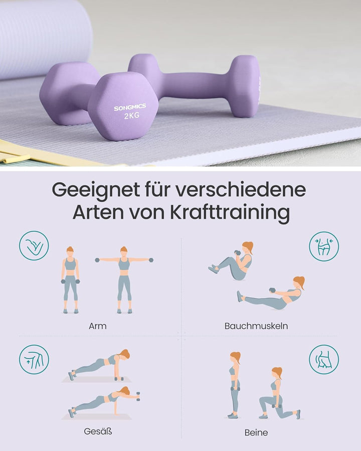 SONGMICS 2 Stück Hexagon Hanteln mit Neoprenbeschichtung für Krafttraining, Fitness, Zuhause 2 x 2 k