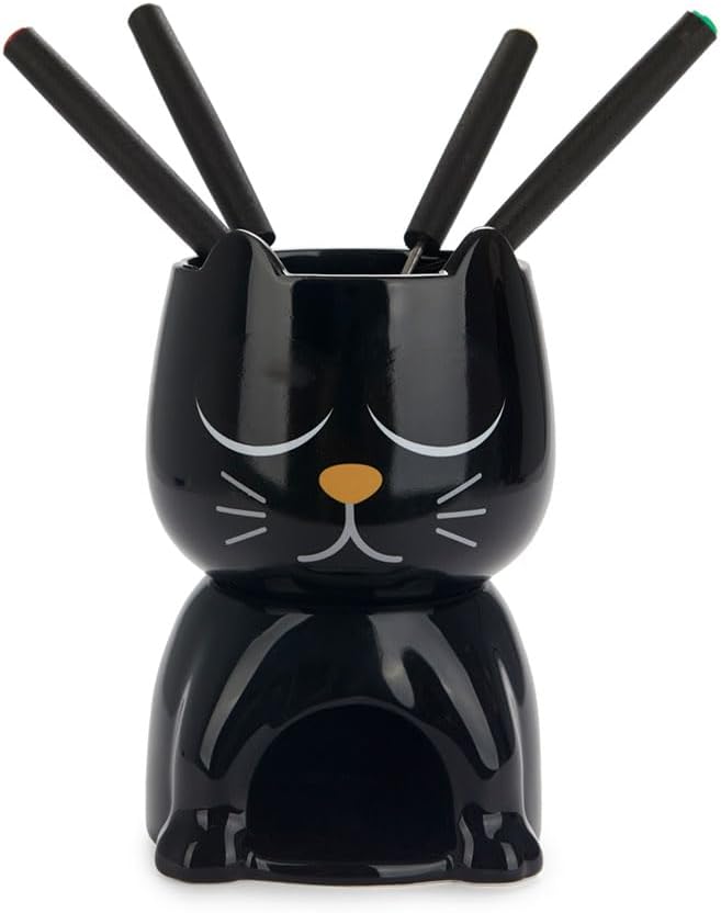 balvi Fondue Wake Cat Farbe Schwarz Wärmeempfindlich, die Katze öffnet beim Erhitzen die Augen Keram
