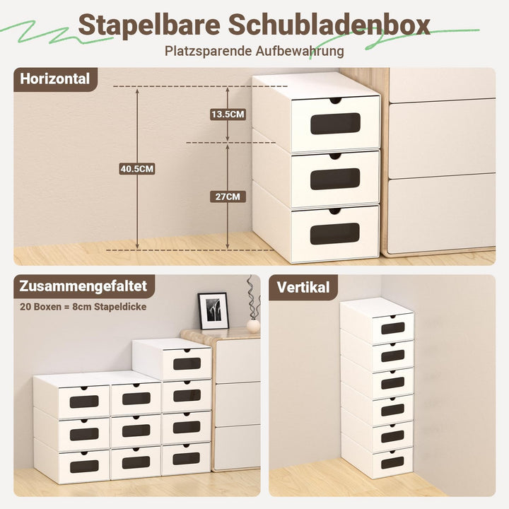 35×23×13 cm - 10x Schuhaufbewahrung Reinweiss mit Sichtfenster – Faltbare Schuhbox aus Kraftpapier,