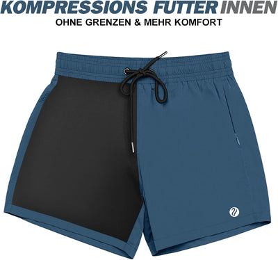 ineepor Badehose Herren mit Kompression Badehose mit innenhose Board Shorts 2 in 1 Reissverschlussta