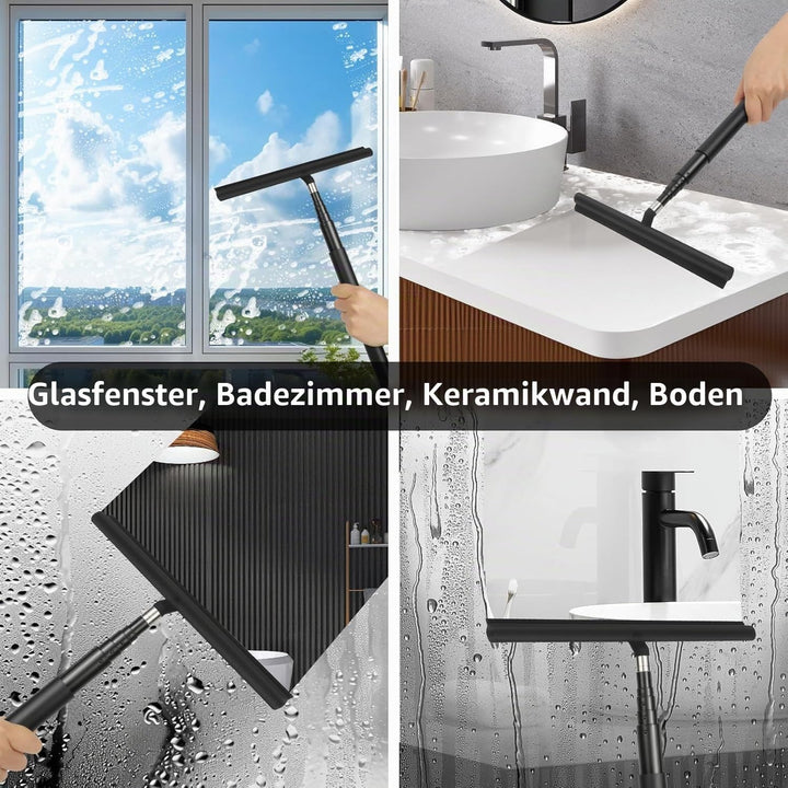 Ausziehbarer Duschabzieher Schwarz, Abzieher Dusche mit 30-120cm Teleskopstiel Fensterabzieher mit E