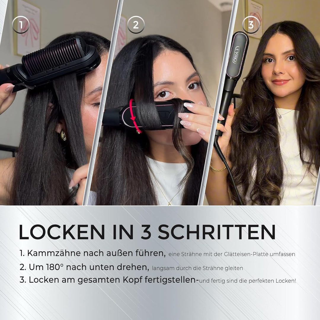 TYMO Glätteisen Haarglätter Bürste - 2 in 1 Glätteisen Locken und Glätten, Ionen Keratin Glättbürste