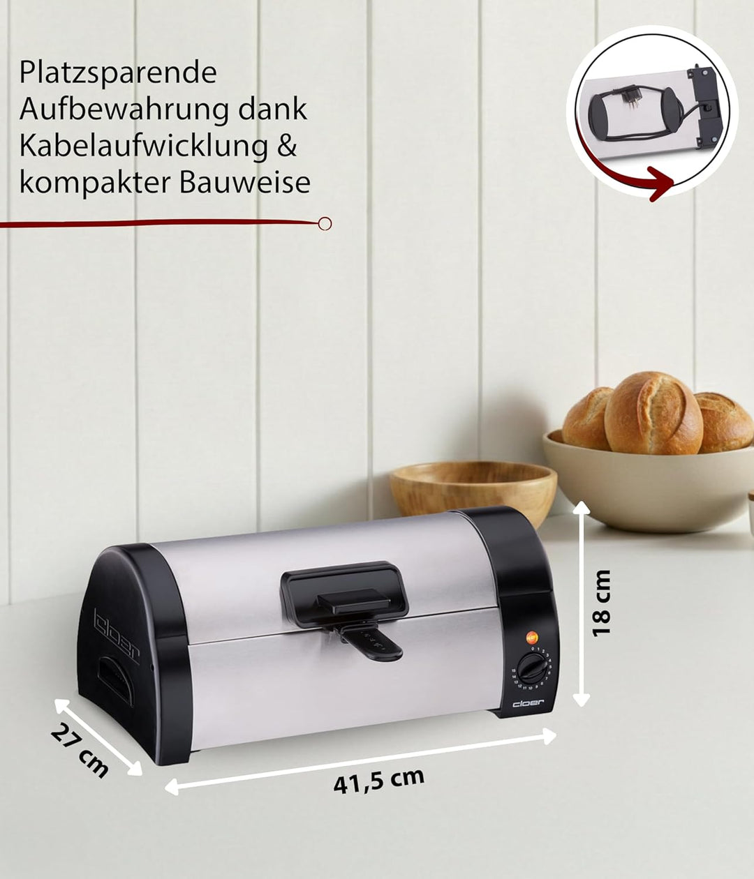 Cloer 3080 Brötchenbäcker zum Aufbacken von Brötchen, Kuchen oder Hefeteilchen 570 W, mattiertes, Ma