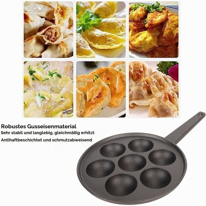 Tissting Takoyaki Pfanne Grillpfanne 7 Löcher 5,5cm Loch Antihaft Gusseisen Oktopus Pan mit Griff, P
