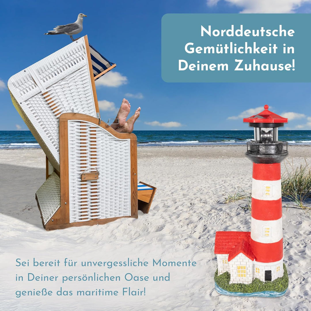 NATIV LEMODO Gartendeko Leuchtturm mit rotierendem Leuchtfeuer | Handbemalte Gartenfigur mit Solarle