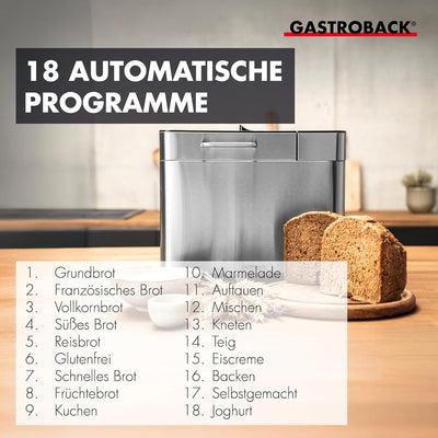 Gastroback 42823 Design Brotbackautomat Advanced, Edelstahl Brotbackmaschine 18 Programme, automatis