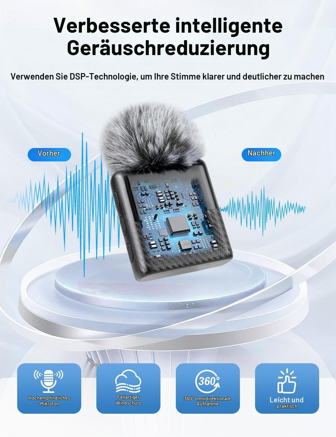 Mini kabelloses Ansteck mikrofon für iPhone, iPad, Android Handy –Geräuschunterdrückung, Plug &amp; Play