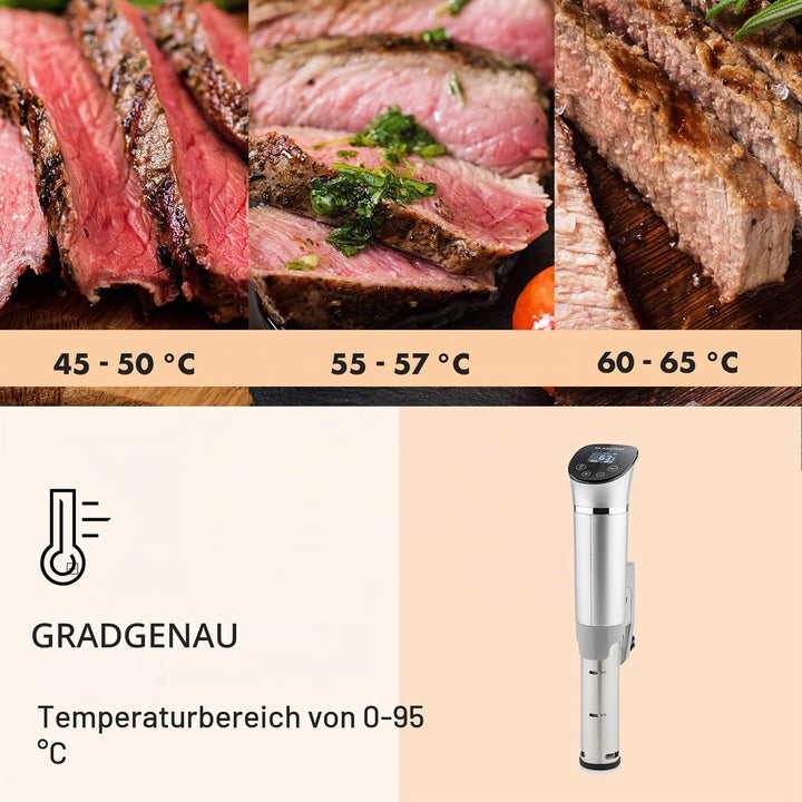 Klarstein Quickstick- Sous-Vide Garer, Präzisionskochtopf, Schongarer, 1300 Watt, Timerfunktion, 3D