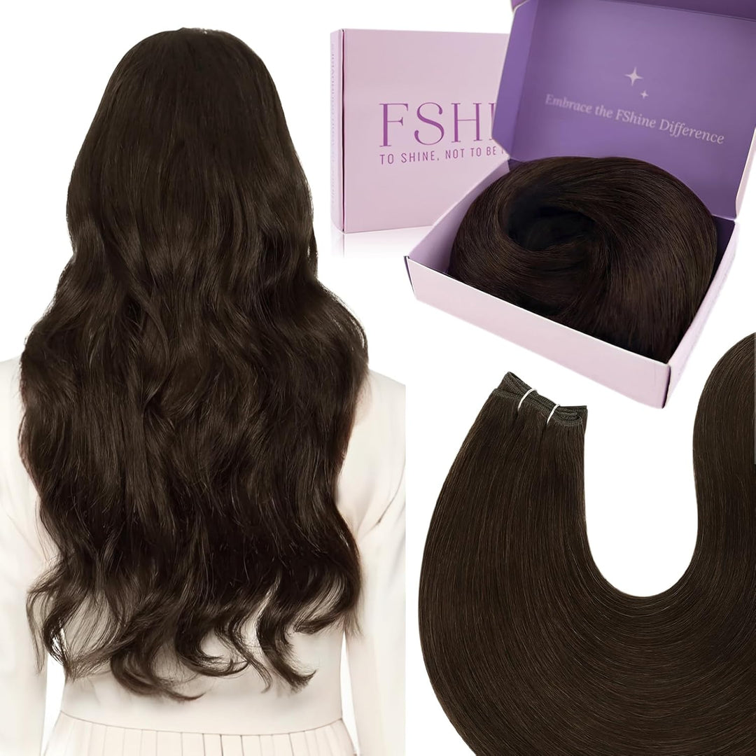 Fshine Echthaar Weft Tressen Echthaar 55cm/22zoll 100 Gramm Extensiones Faber Dunkelbraune Bundles W