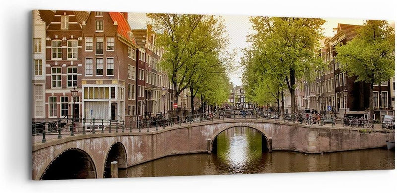 Wandbilder Dekoration Wohnzimmer Kanal Wasser Amsterdam Fahrrad Panorama Bilder auf Leinwand 120x50c