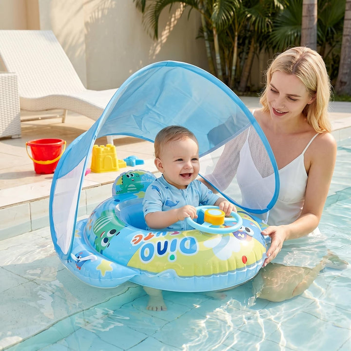 Babyschwimmkörper mit Baldachin, Babyschwimmkörper mit Lenkrad und Cartoon-Dinosaurier, PVC-Schwimmk