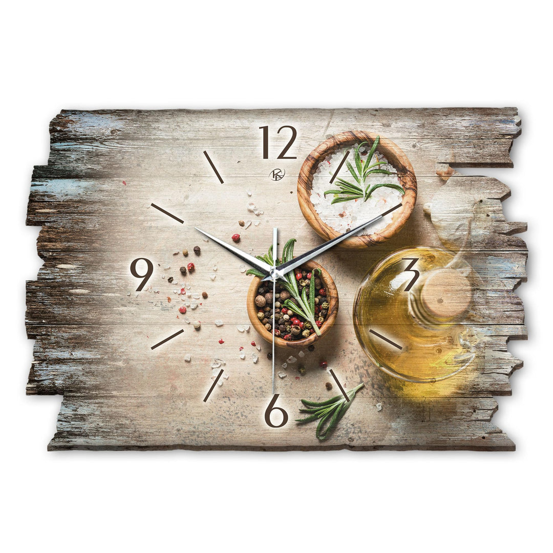 Kreative Feder Designer Wanduhr „Gewürze“ aus Holz 40x27cm im Shabby Style Design - Designeruhr mit