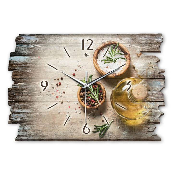 Kreative Feder Designer Wanduhr „Gewürze“ aus Holz 40x27cm im Shabby Style Design - Designeruhr mit