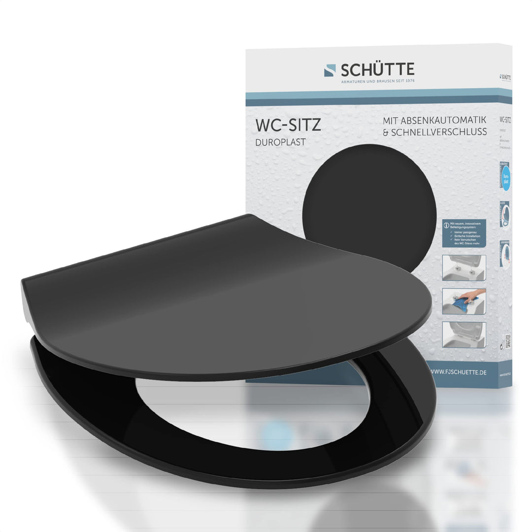 SCHÜTTE SLIM BLACK WC-Sitz, Duroplast Toilettensitz mit Absenkautomatik, Toilettendeckel mit Schnell