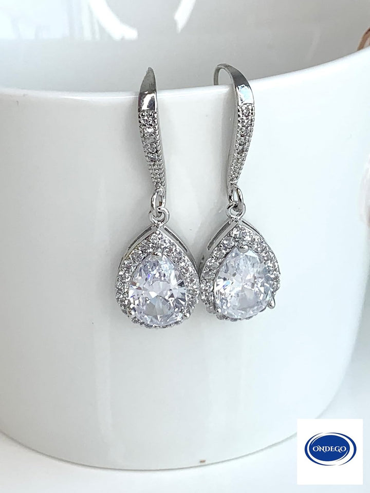 ONDEGO® Zirkonia SILBER Tropfen Strass Ohrringe Glitzer Ohrhänger Schmuck Creolen lang Geschenk XXL