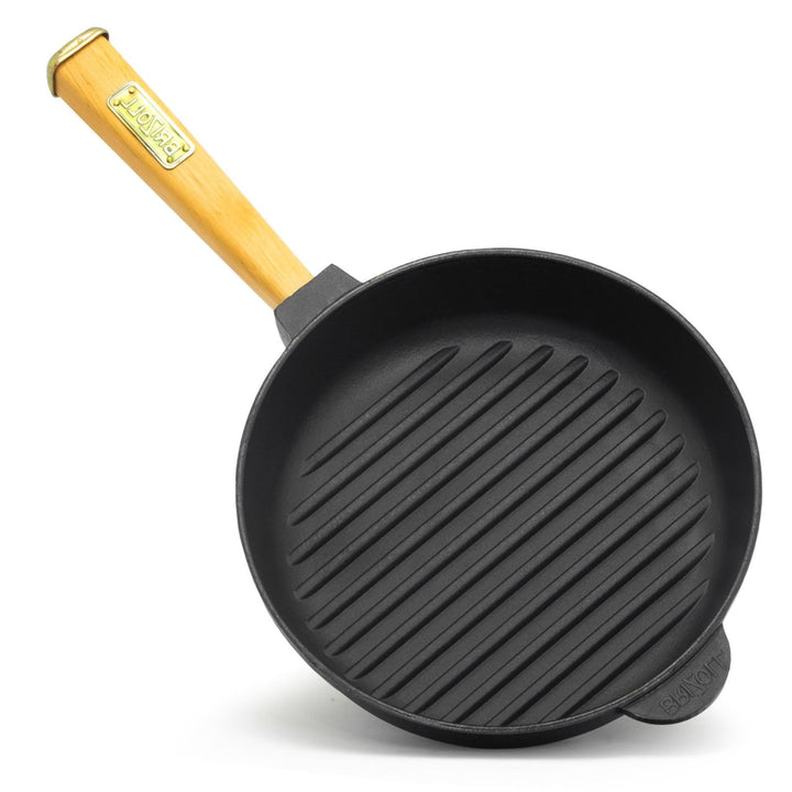 Grillpfanne Gusseisen Steakpfanne Bratpfanne Holzgriff abnehmbar 24 cm Induktion, 24 cm