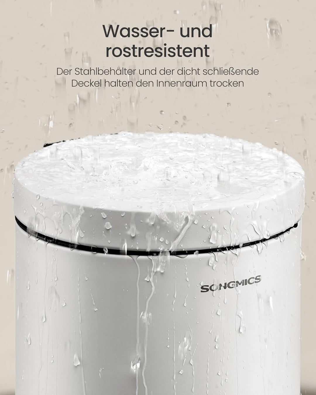 SONGMICS Kosmetikeimer, 6 Liter, Mülleimer Bad, mit Softclose-Deckel, Tretmülleimer, Stahl, für klei