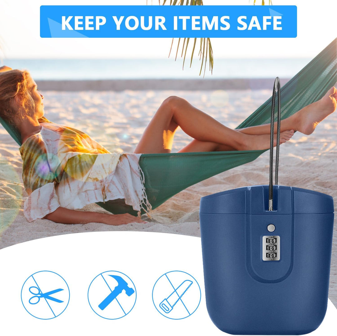 Strandtresor mit Zahlen-Schloss & Anti-Diebstahl - Tragbare Sicherheitsbox für Strand, Camping, Reis