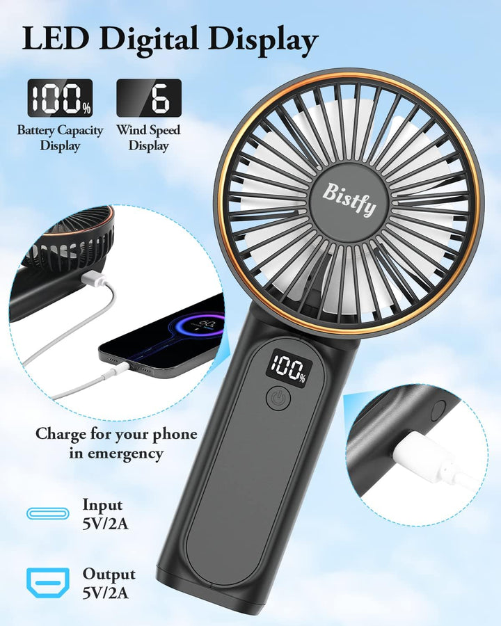 Handventilator Tragbarer, Mini Ventilator 5200mAh Handventilator Akku Aufladbar, Starker Leise 6 Ges