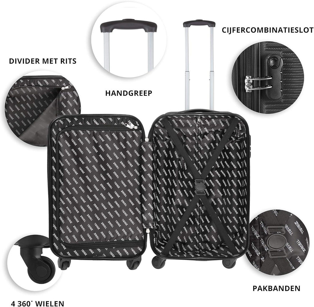 TravelZ Hartschale Handgepäck Koffer 54cm Horizon Reisekoffer Leicht ABS Schwarz, Schwarz