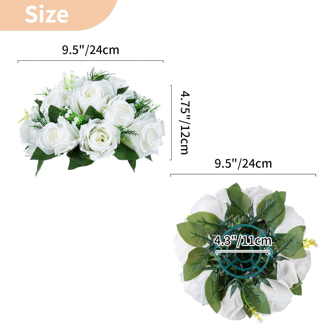 2 künstliche Blumen-Kugel-Arrangement-Blumenstrauss, 15 Köpfe, Kunststoff-Rosen mit Sockel, geeignet