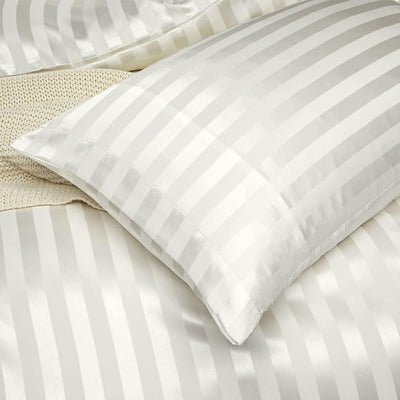 Beige Bettwäsche 200x200 Satin Streifen Glänzend Glanzsatin Uni Wende Bettwäsche Set Seide Glatt Lux